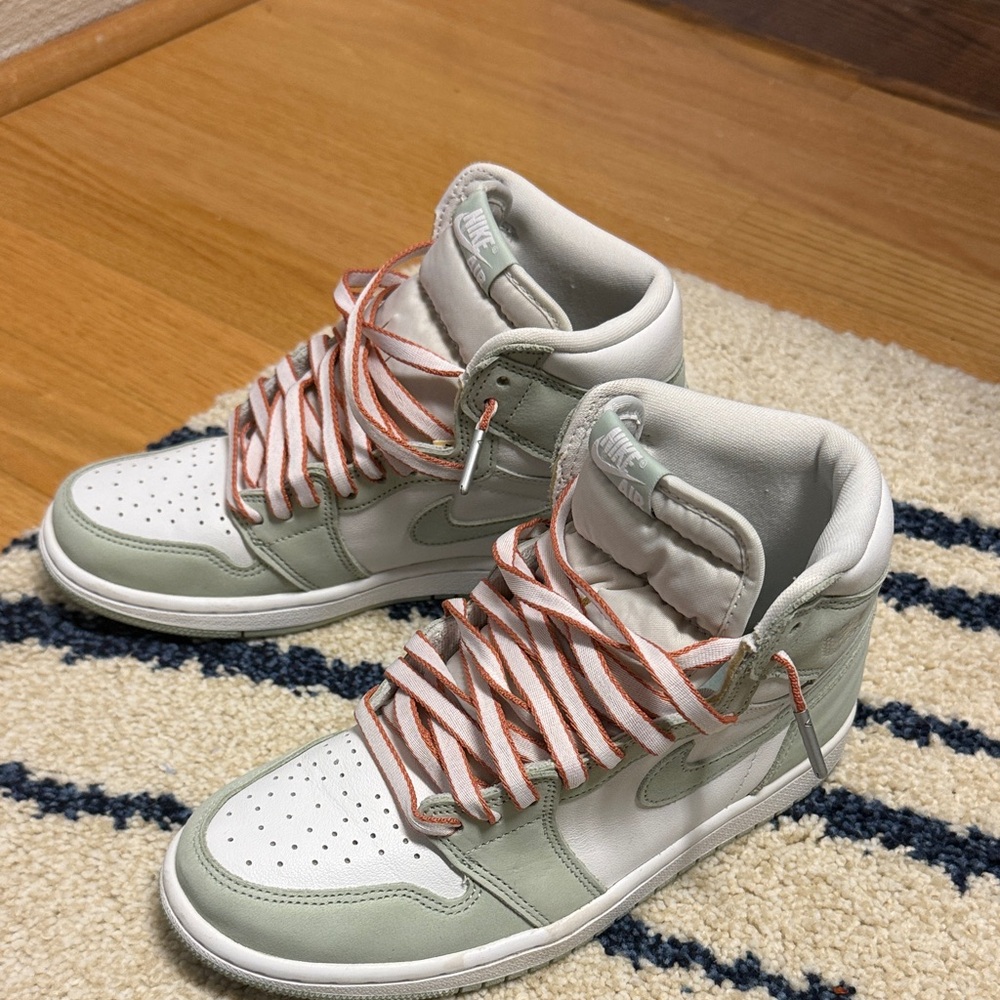 Nike High-Top Sneakers in Mint and White with Coral Laces